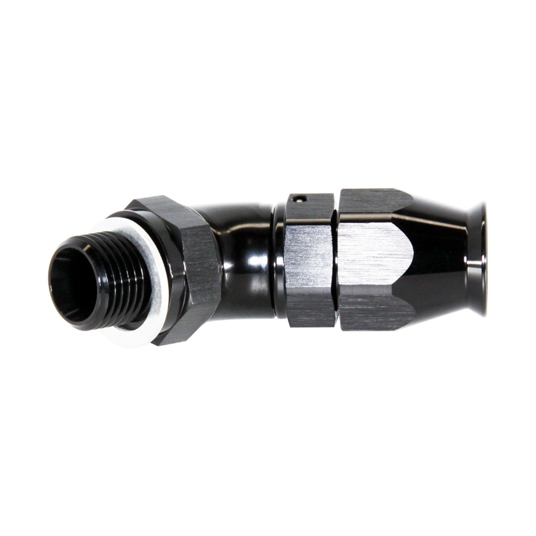 Fitting, PTFE 45° -8AN x M16x1.5, BLACK (FIT-PF845M165): PTFE